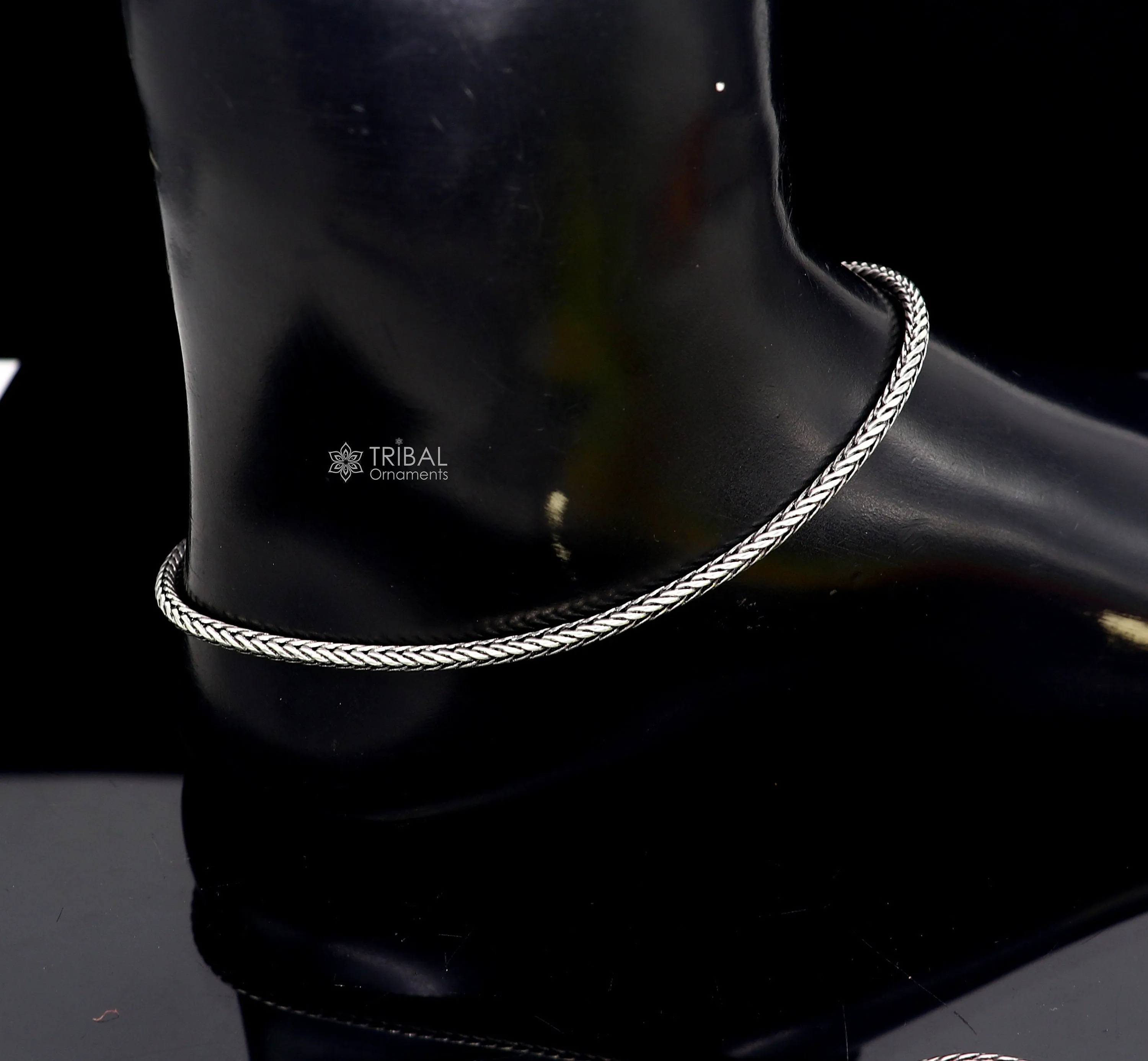 10.5" 925 solid silver handmade 2.5mm wheat chain ankle bracelet, vintage style charm anklets, tribal belly dance jewelry ank587