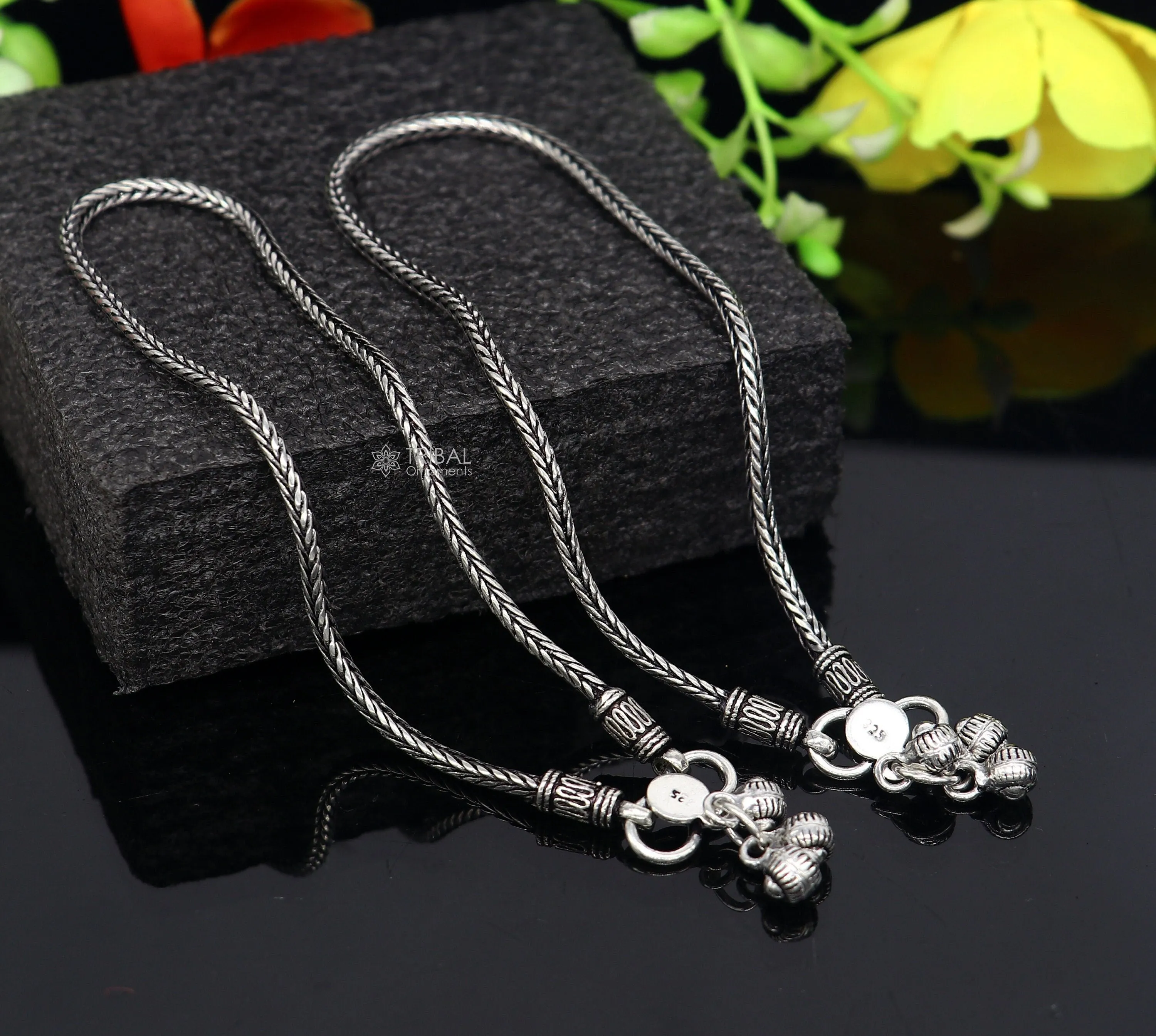10.5" 925 solid silver handmade 2.5mm wheat chain ankle bracelet, vintage style charm anklets, tribal belly dance jewelry ank587