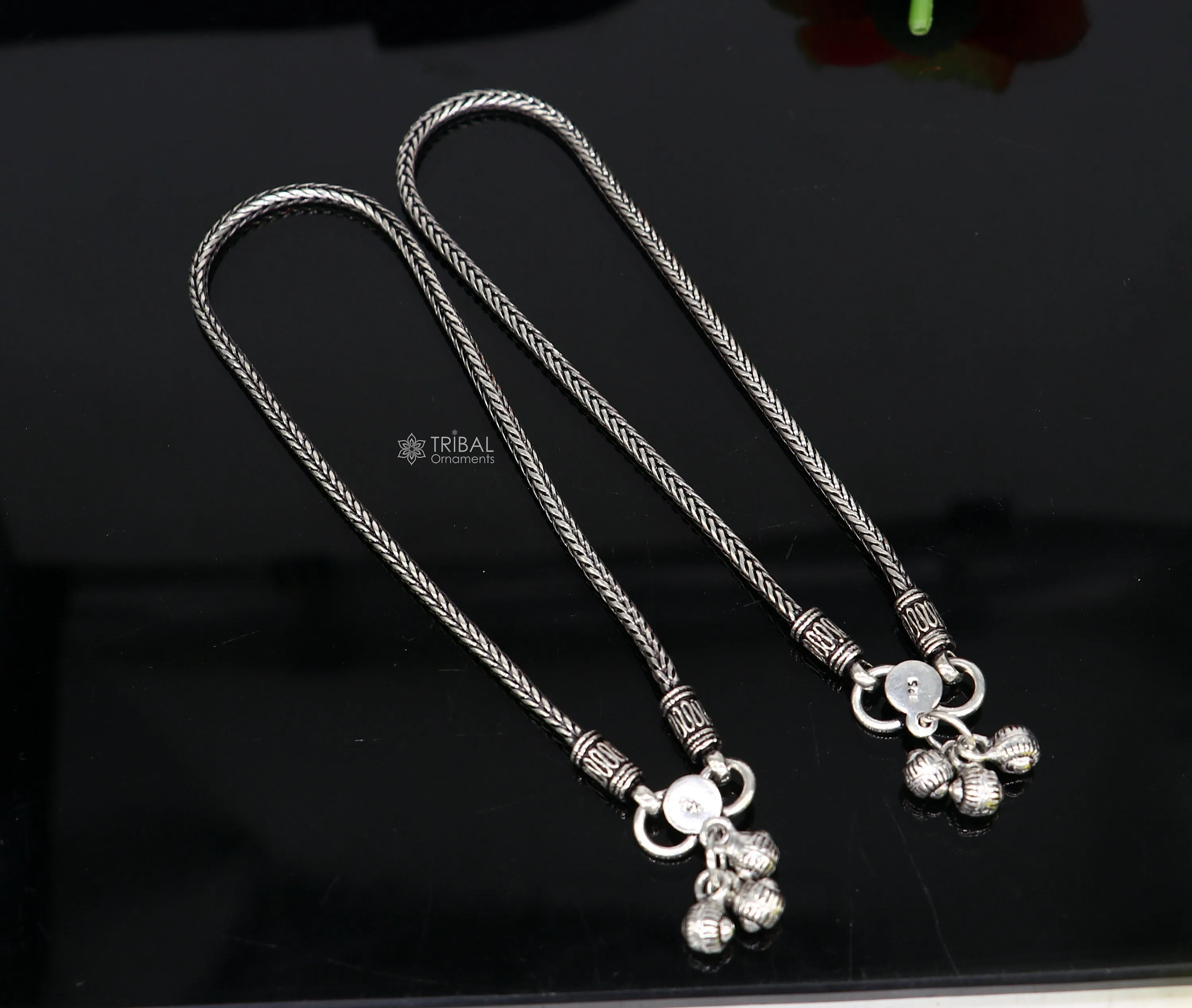 10.5" 925 solid silver handmade 2.5mm wheat chain ankle bracelet, vintage style charm anklets, tribal belly dance jewelry ank587