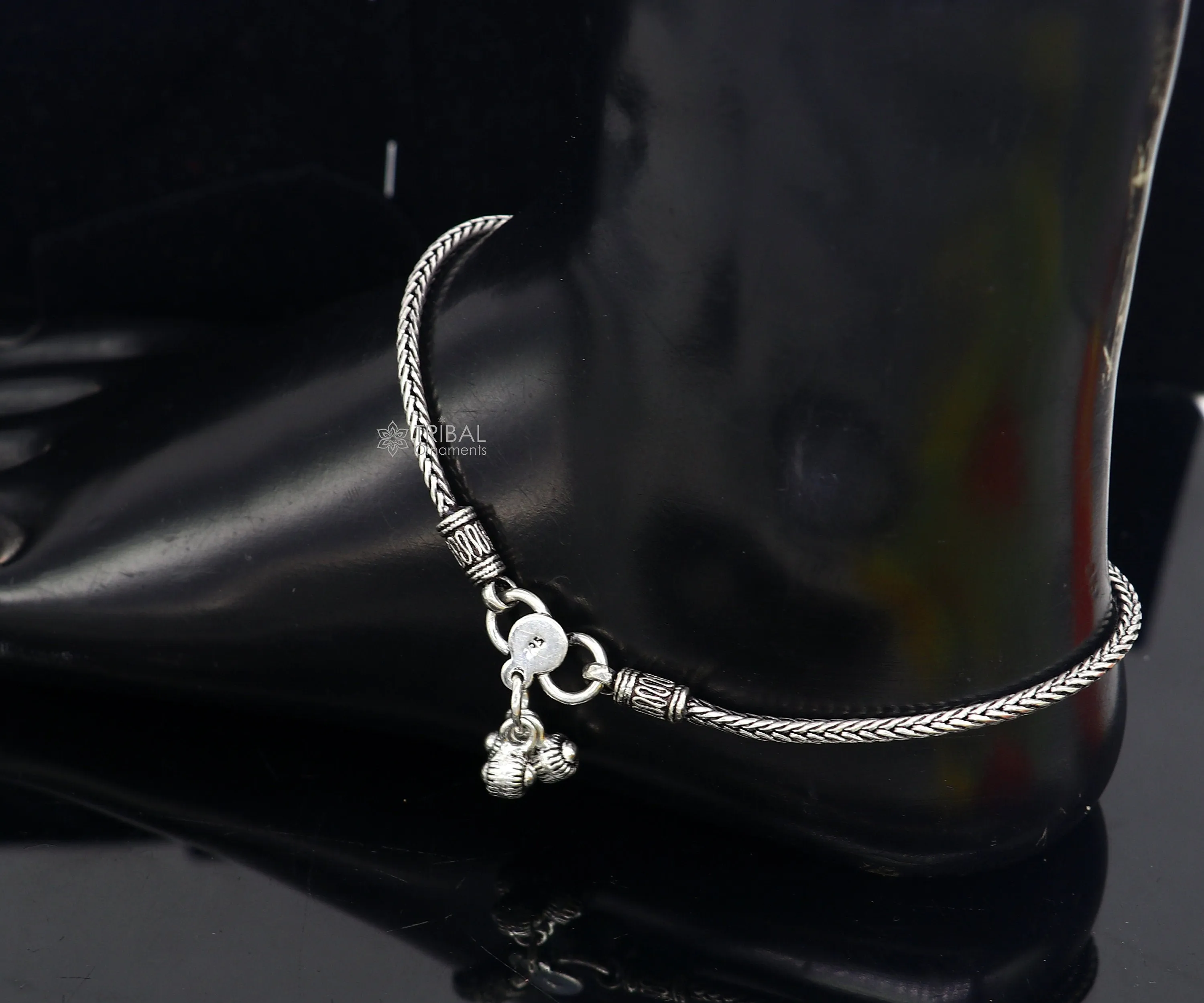 10.5" 925 solid silver handmade 2.5mm wheat chain ankle bracelet, vintage style charm anklets, tribal belly dance jewelry ank587