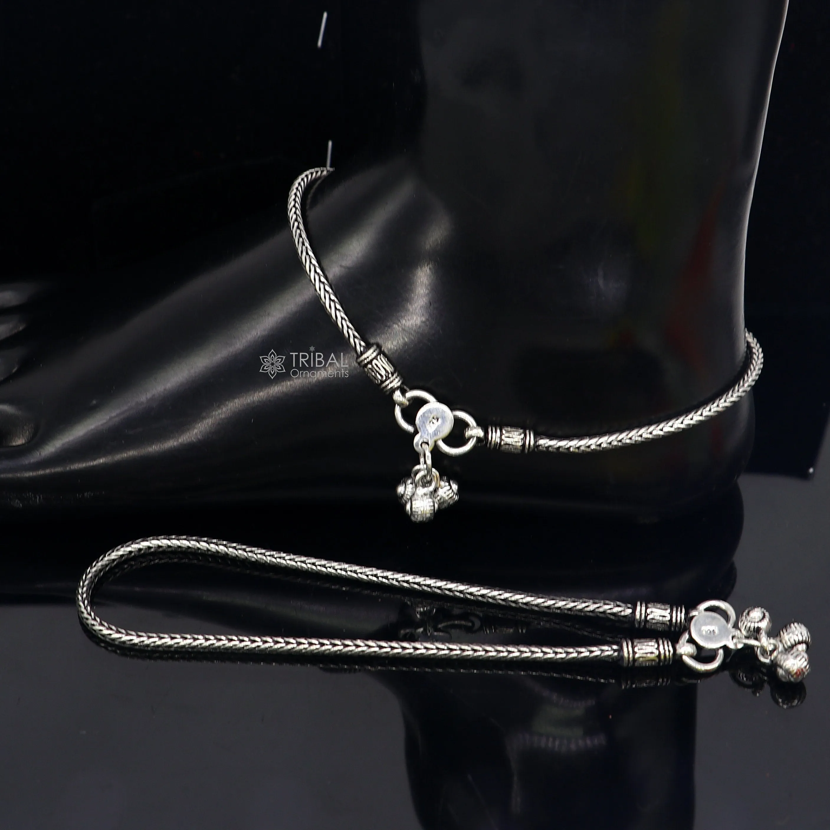 10.5" 925 solid silver handmade 2.5mm wheat chain ankle bracelet, vintage style charm anklets, tribal belly dance jewelry ank587