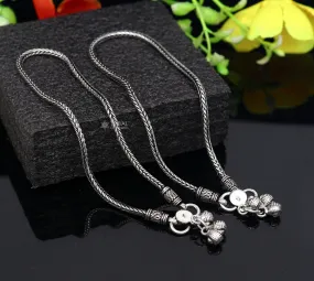 10.5" 925 solid silver handmade 2.5mm wheat chain ankle bracelet, vintage style charm anklets, tribal belly dance jewelry ank587
