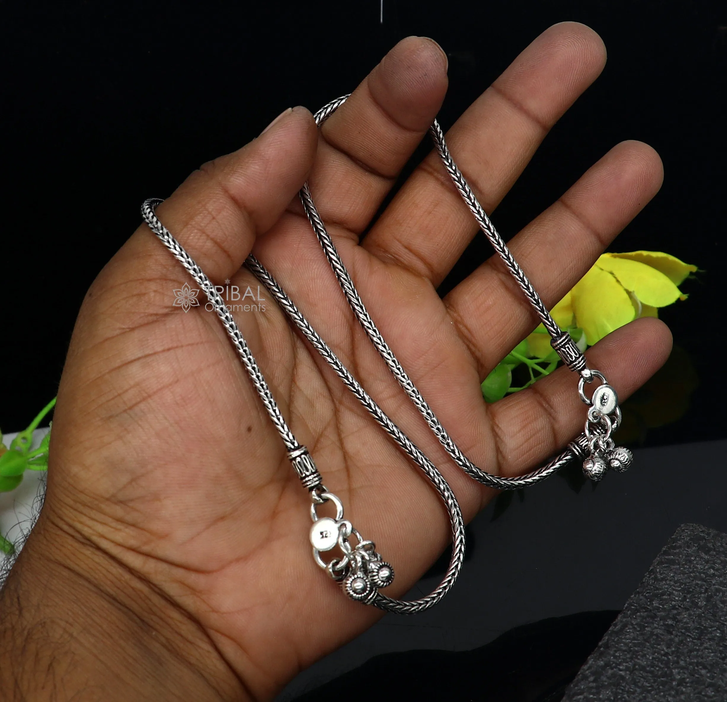 10.5" 925 solid silver handmade 2.5mm wheat chain ankle bracelet, vintage style charm anklets, tribal belly dance jewelry ank587