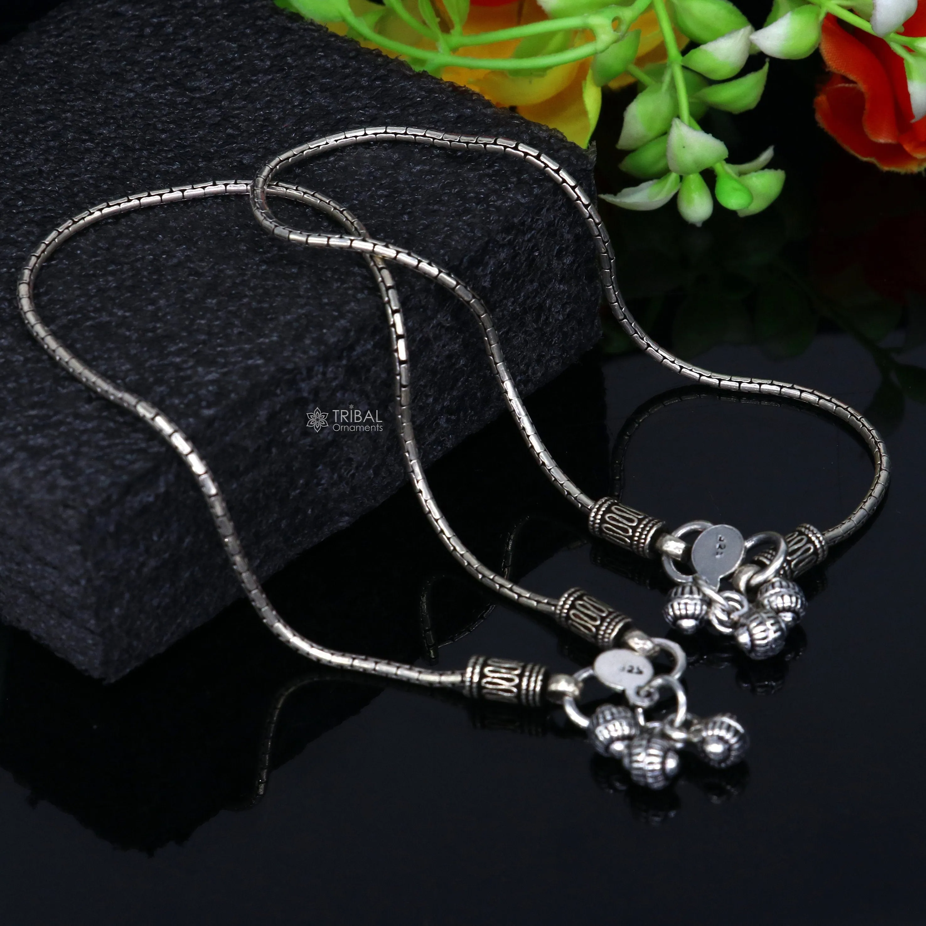 10.5" Vintage style plain chain anklet 925 sterling silver ankle bracelet, silver feet bracelet amazing belly dance jewelry ank593