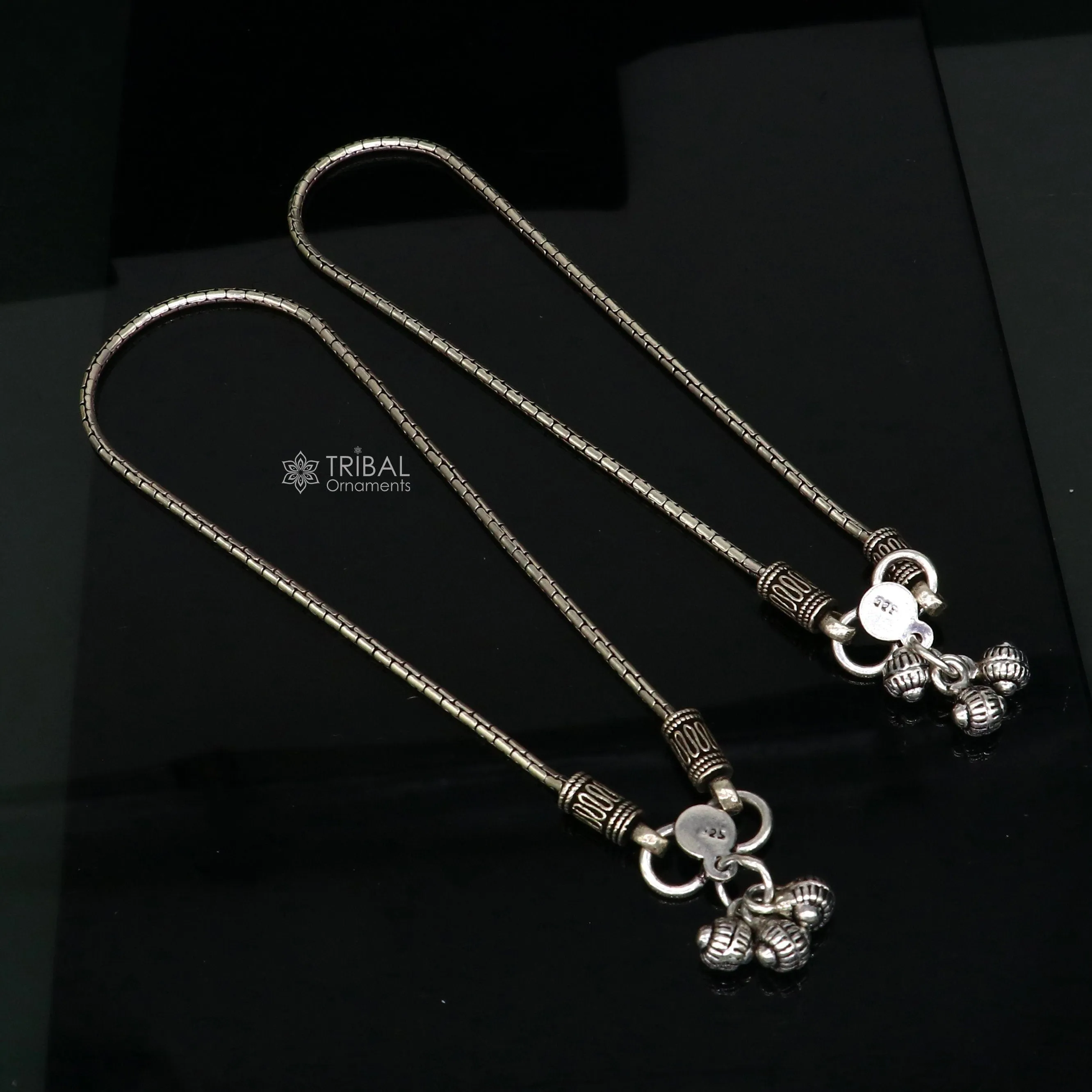 10.5" Vintage style plain chain anklet 925 sterling silver ankle bracelet, silver feet bracelet amazing belly dance jewelry ank593