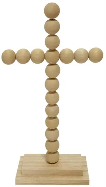 13 Inch Tabletop Natural Wood Bead Cross