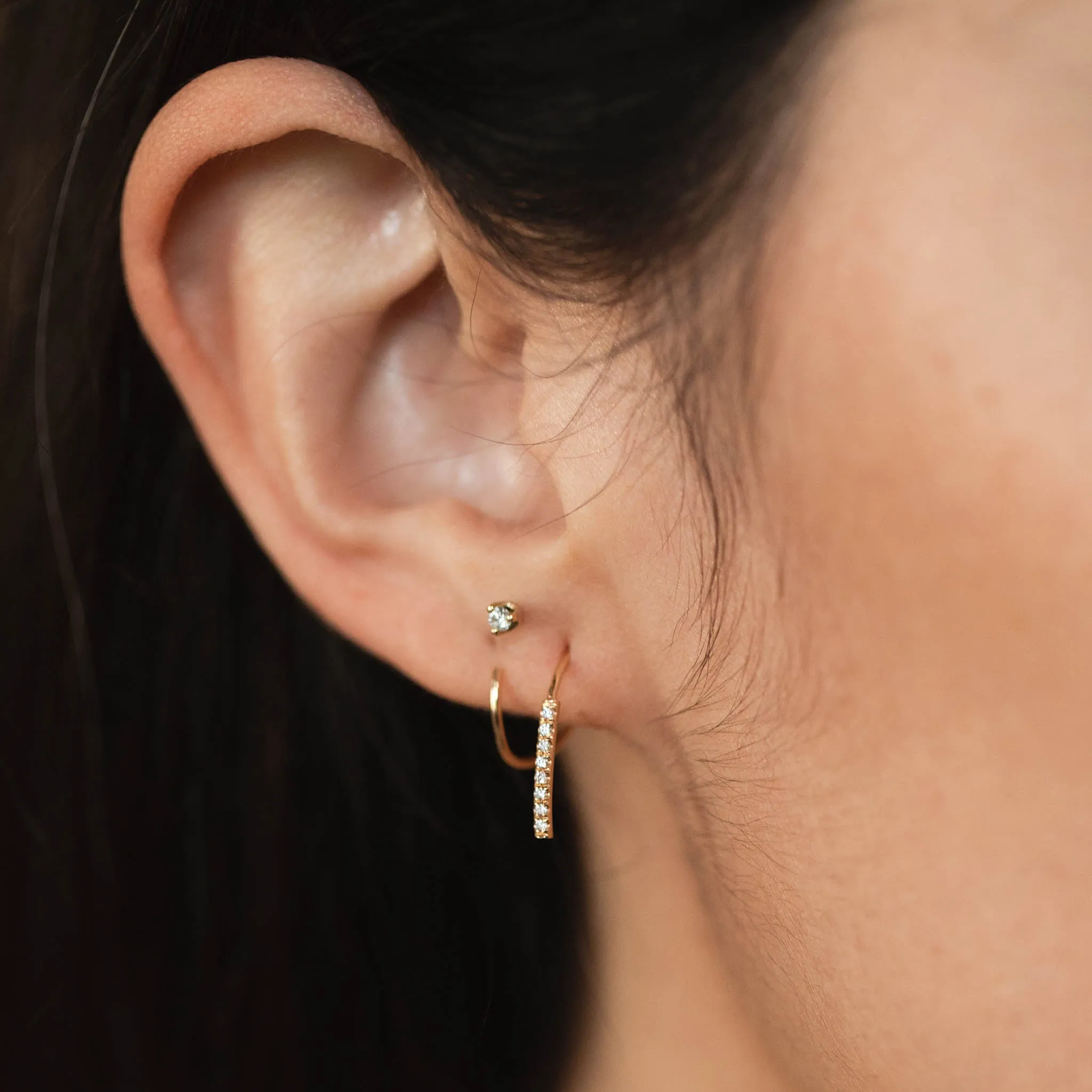 14k Pavé Diamond Bar Spiral Hoops