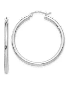 14K White Gold Polished 2.5mm Lightweight Tube Hoop Earrings