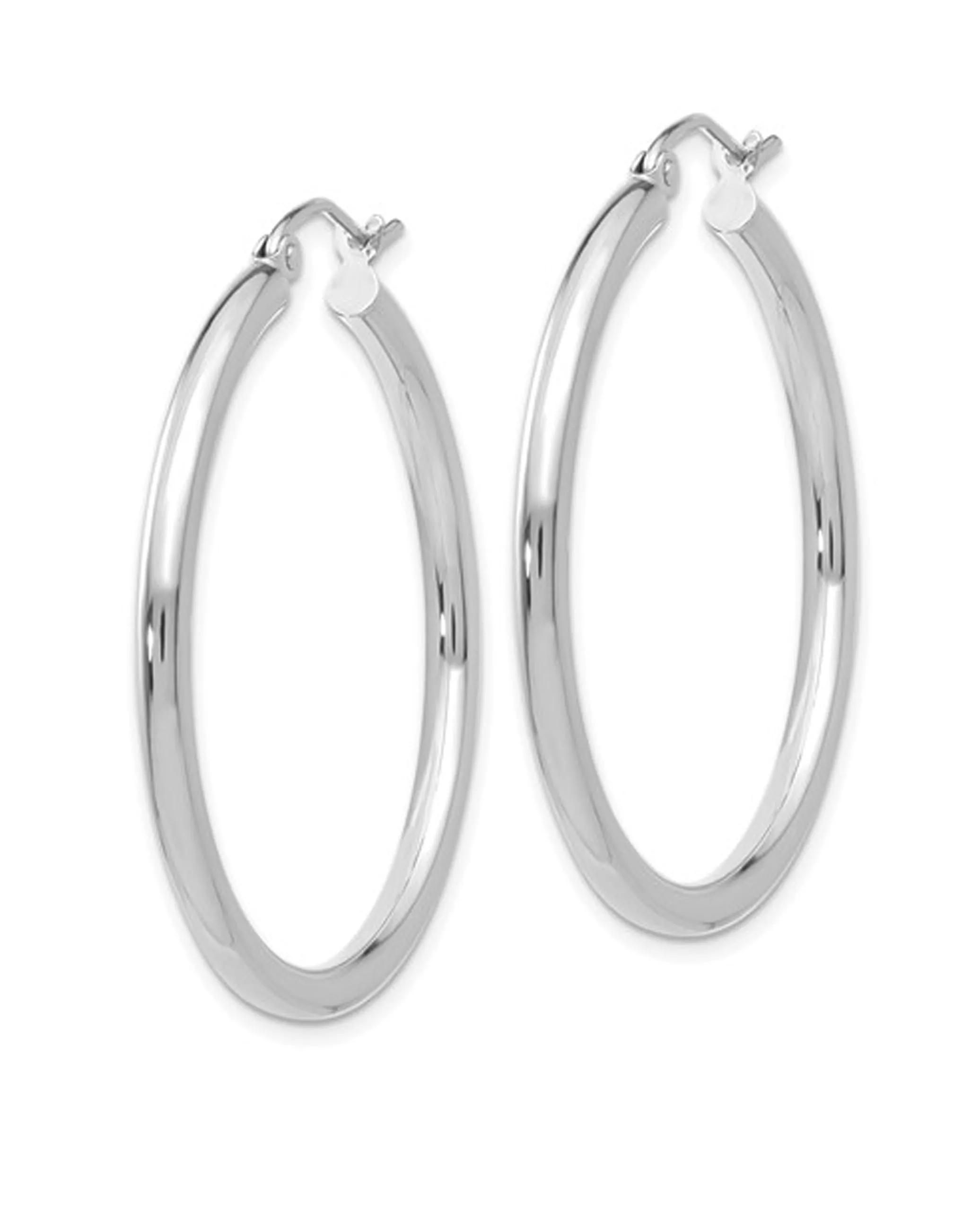 14K White Gold Polished 2.5mm Lightweight Tube Hoop Earrings