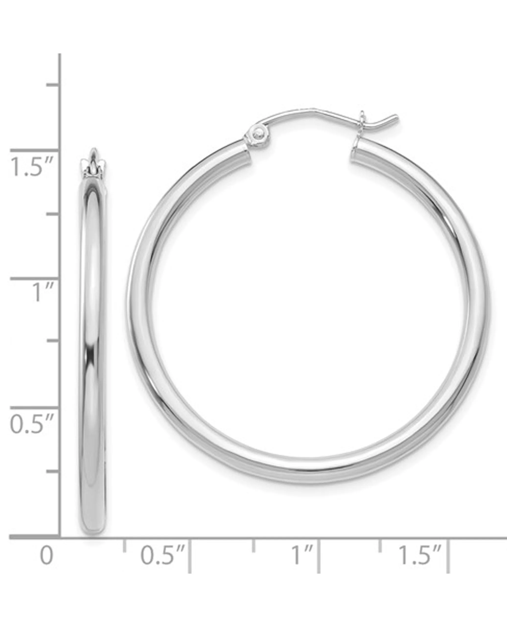 14K White Gold Polished 2.5mm Lightweight Tube Hoop Earrings