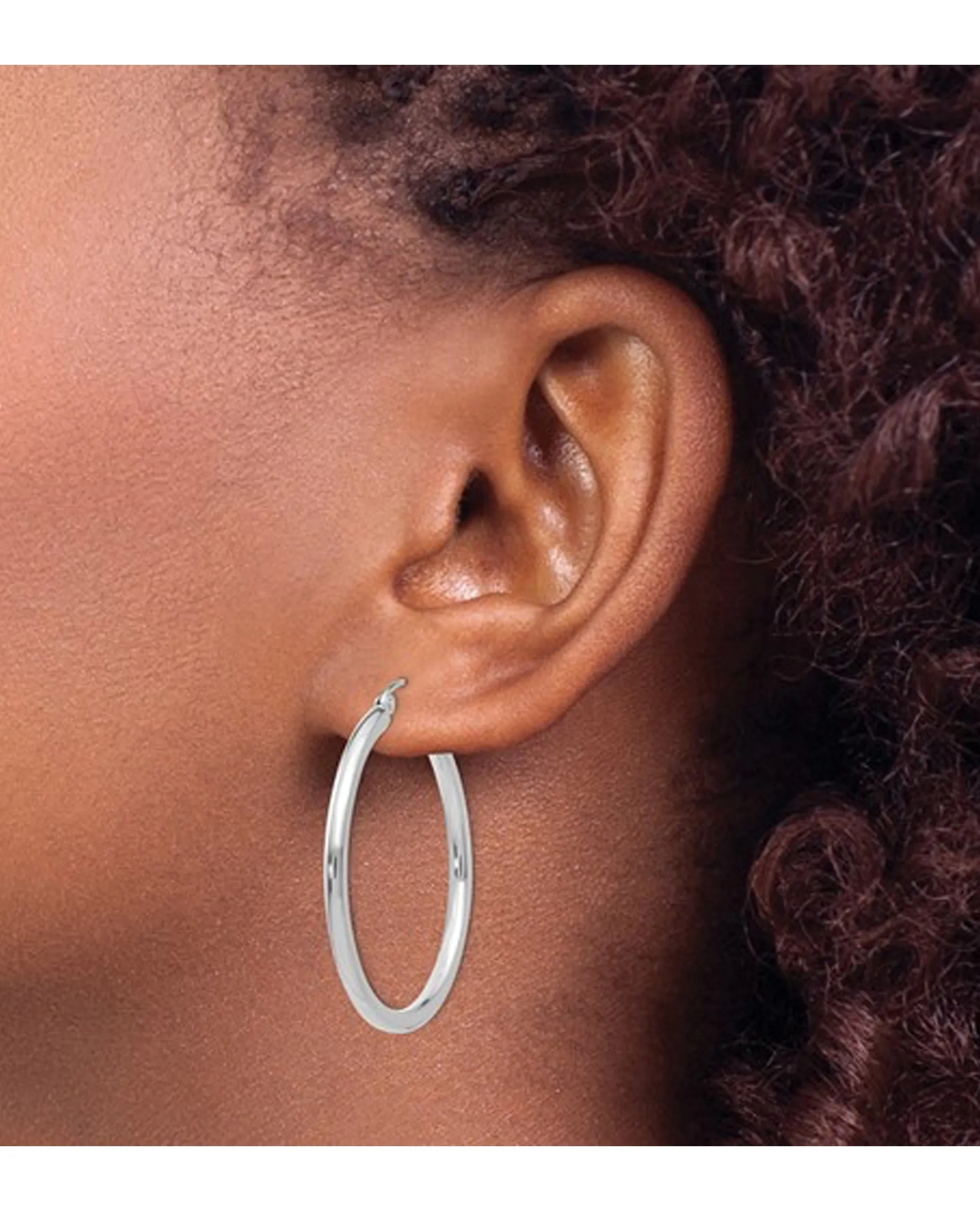 14K White Gold Polished 2.5mm Lightweight Tube Hoop Earrings