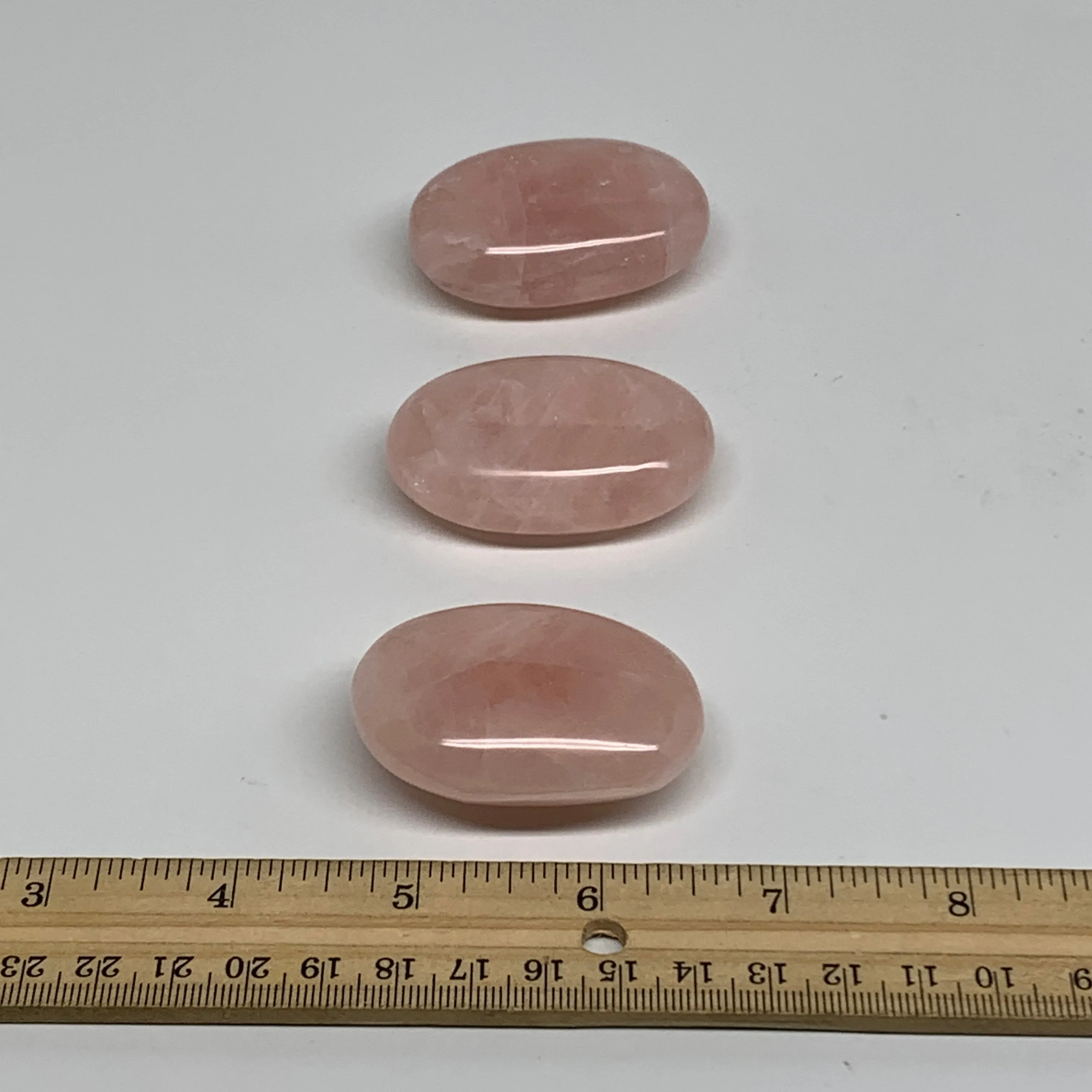 169.9g , 2"-2.1", 3pcs, Natural Pink Rose Quartz Palm-stone Small Sizes, B34545