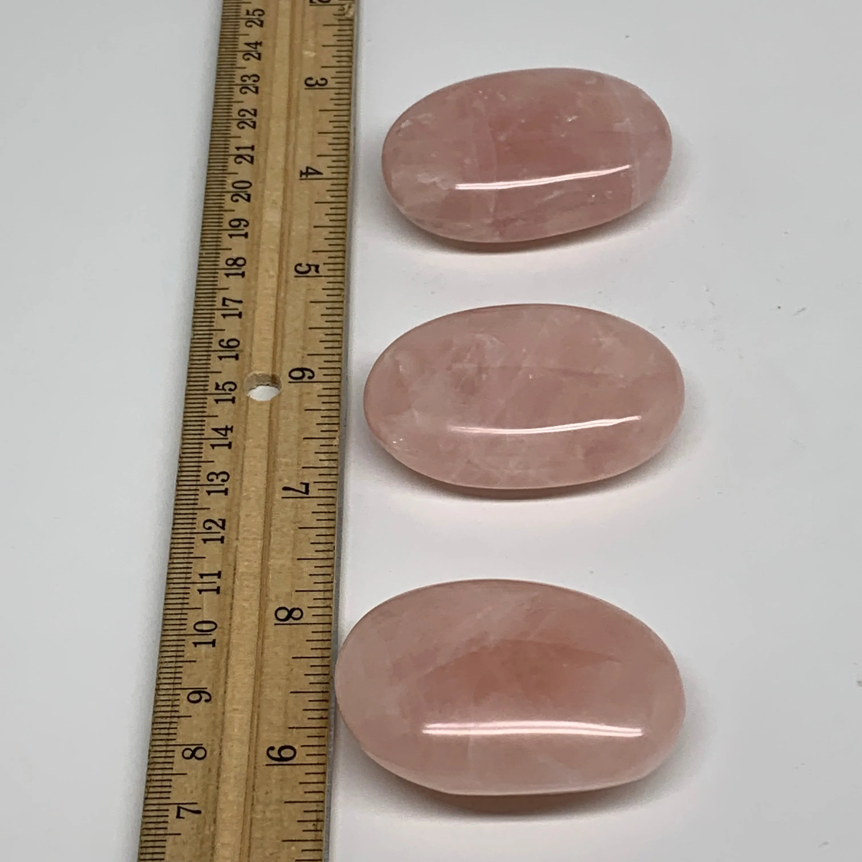 169.9g , 2"-2.1", 3pcs, Natural Pink Rose Quartz Palm-stone Small Sizes, B34545
