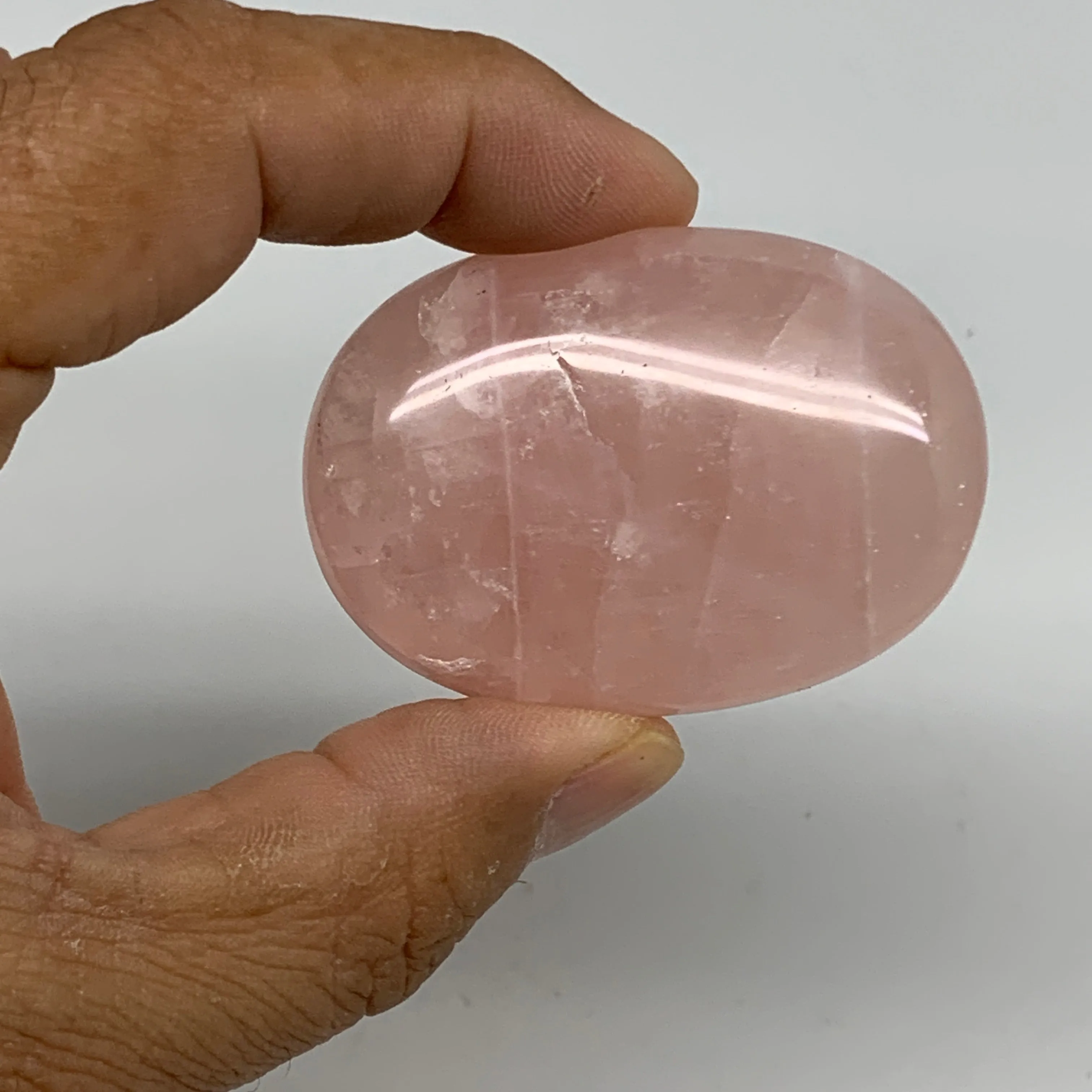 169.9g , 2"-2.1", 3pcs, Natural Pink Rose Quartz Palm-stone Small Sizes, B34545