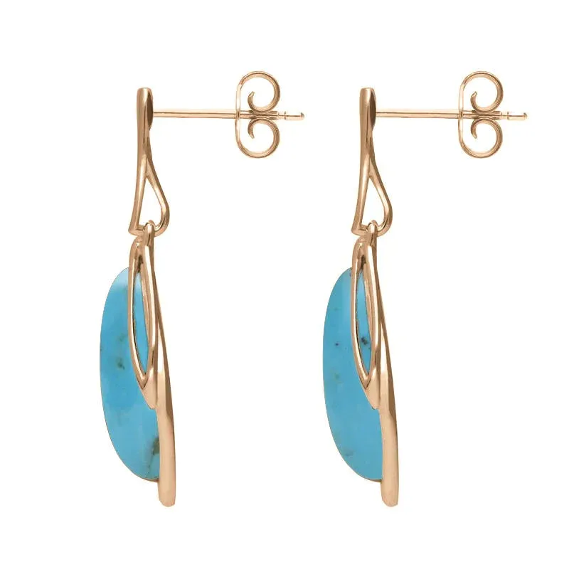 18ct Rose Gold Turquoise Open Marquise Drop Earrings