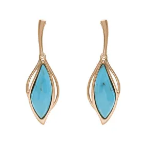 18ct Rose Gold Turquoise Open Marquise Drop Earrings