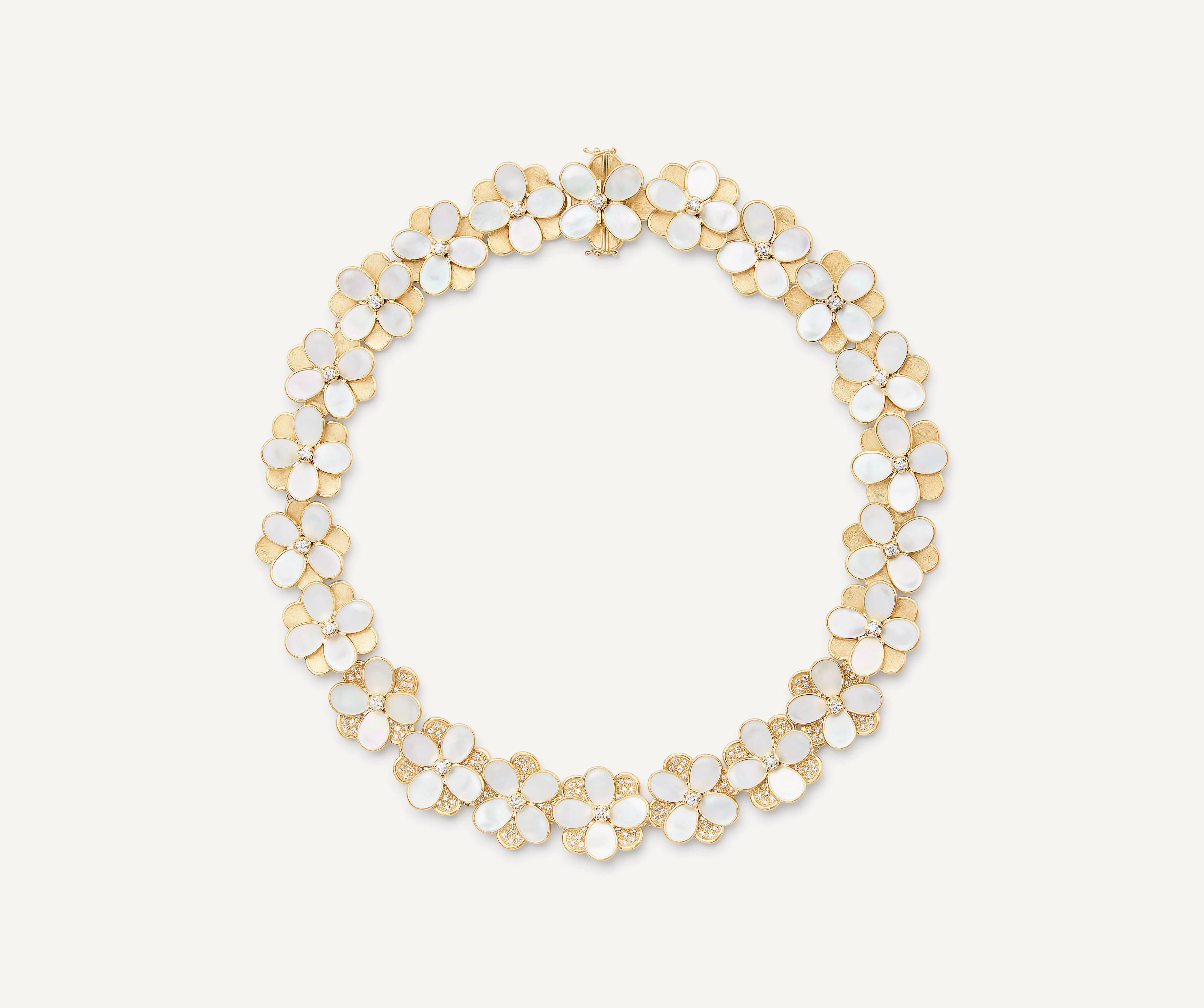 18K Yellow Gold Collar Necklace with Mother of Pearl and Diamonds