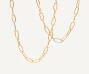 18K Yellow Gold Convertible Oval Link Necklace With Pavé Diamonds Links
