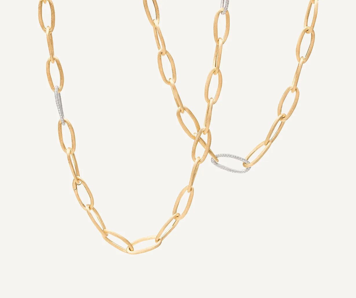 18K Yellow Gold Convertible Oval Link Necklace With Pavé Diamonds Links