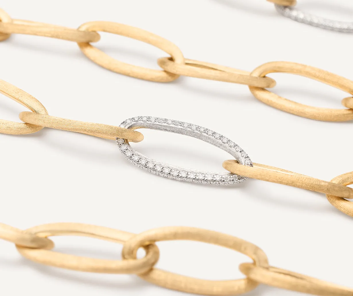 18K Yellow Gold Convertible Oval Link Necklace With Pavé Diamonds Links