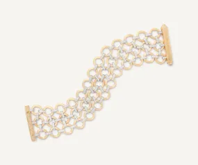 18K Yellow Gold Flat Link 3-Strand Bracelet With Diamonds