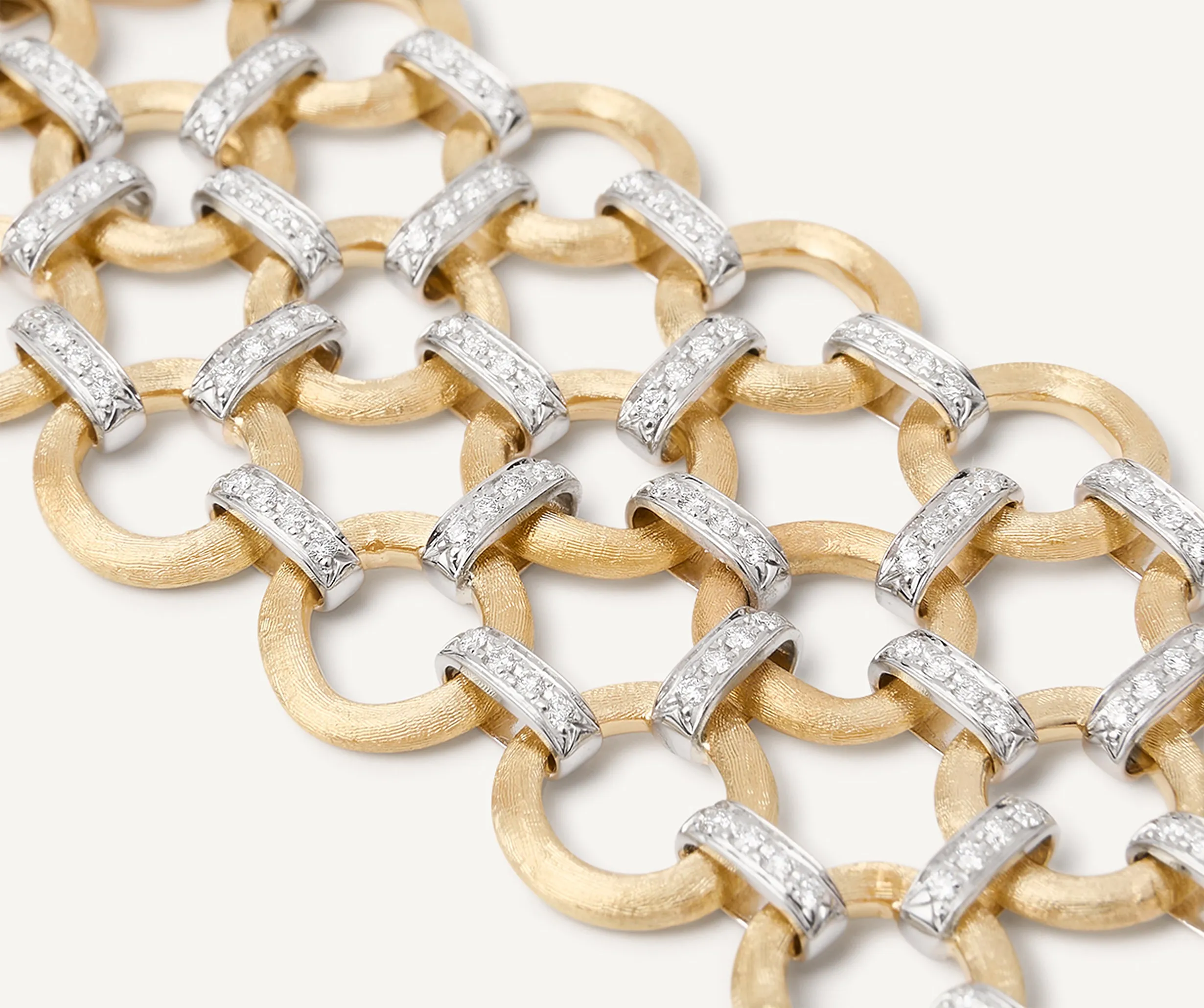 18K Yellow Gold Flat Link 3-Strand Bracelet With Diamonds