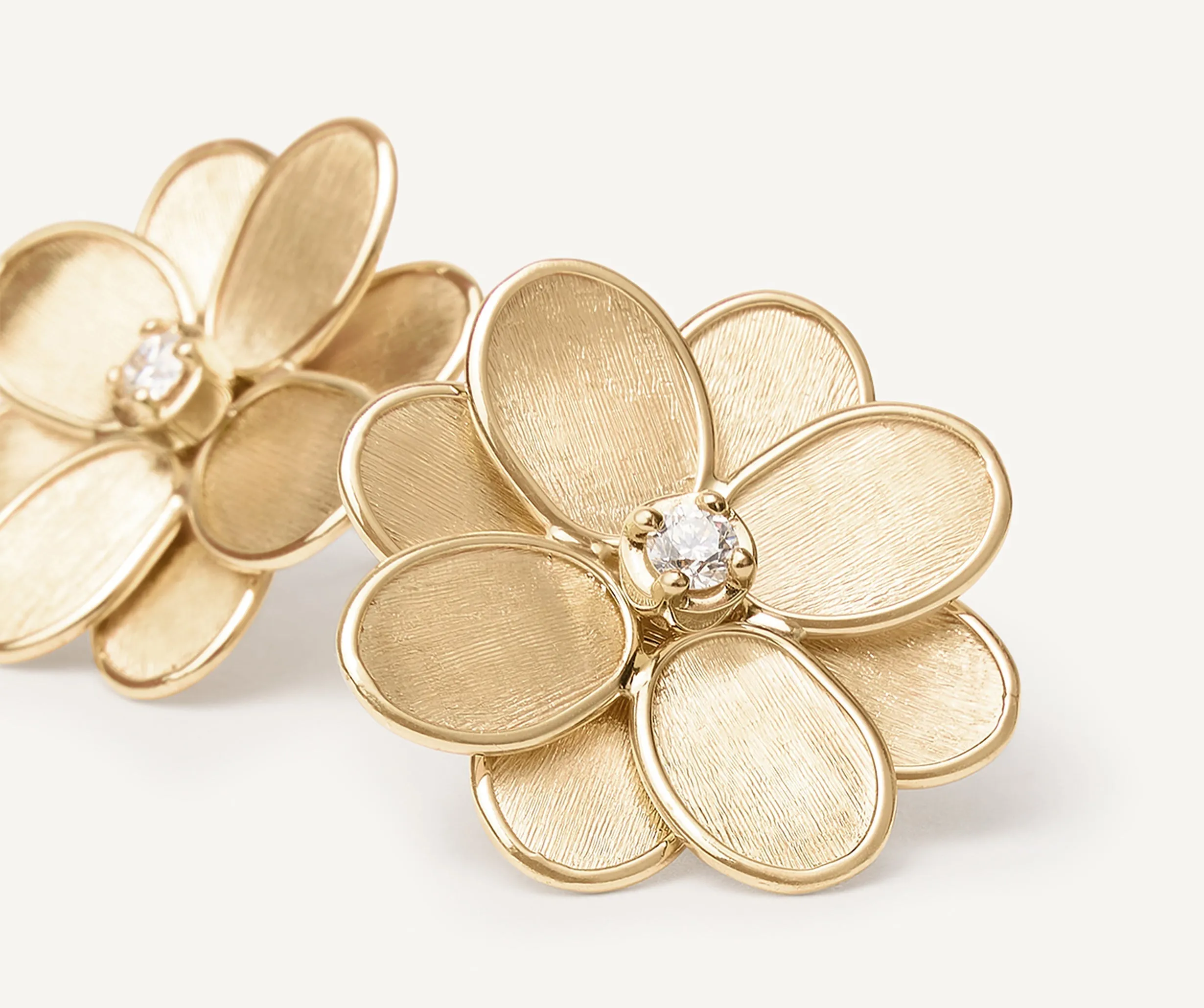 18K Yellow Gold Flower Stud Earrings with Diamonds