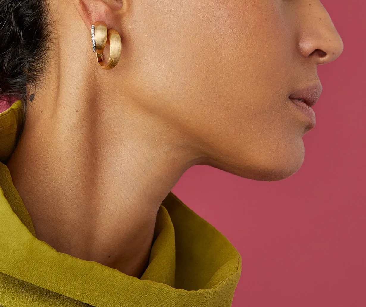 18K Yellow Gold Graduated Huggie Earrings With Diamonds