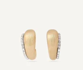 18K Yellow Gold Graduated Huggie Earrings With Diamonds