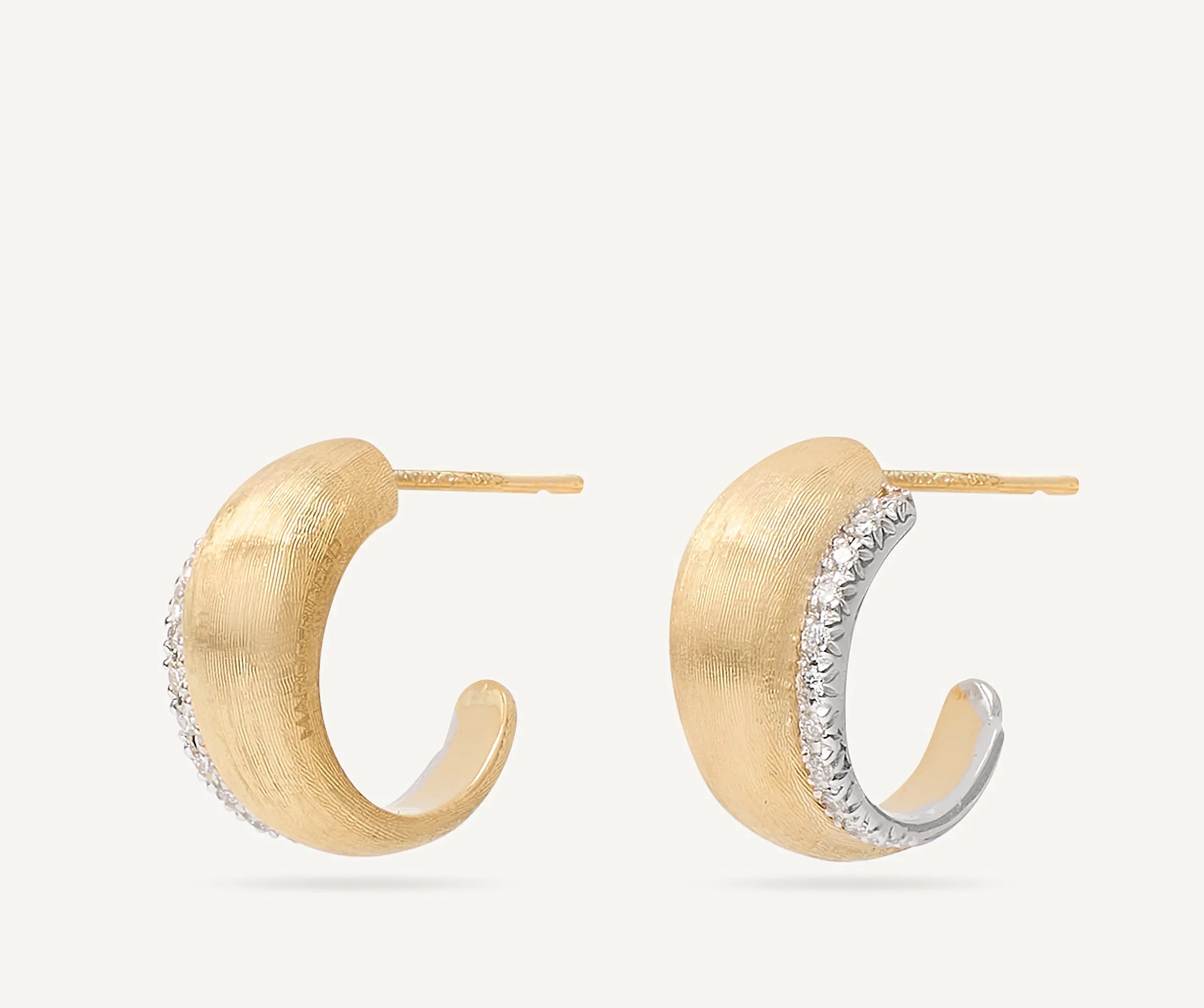 18K Yellow Gold Graduated Huggie Earrings With Diamonds