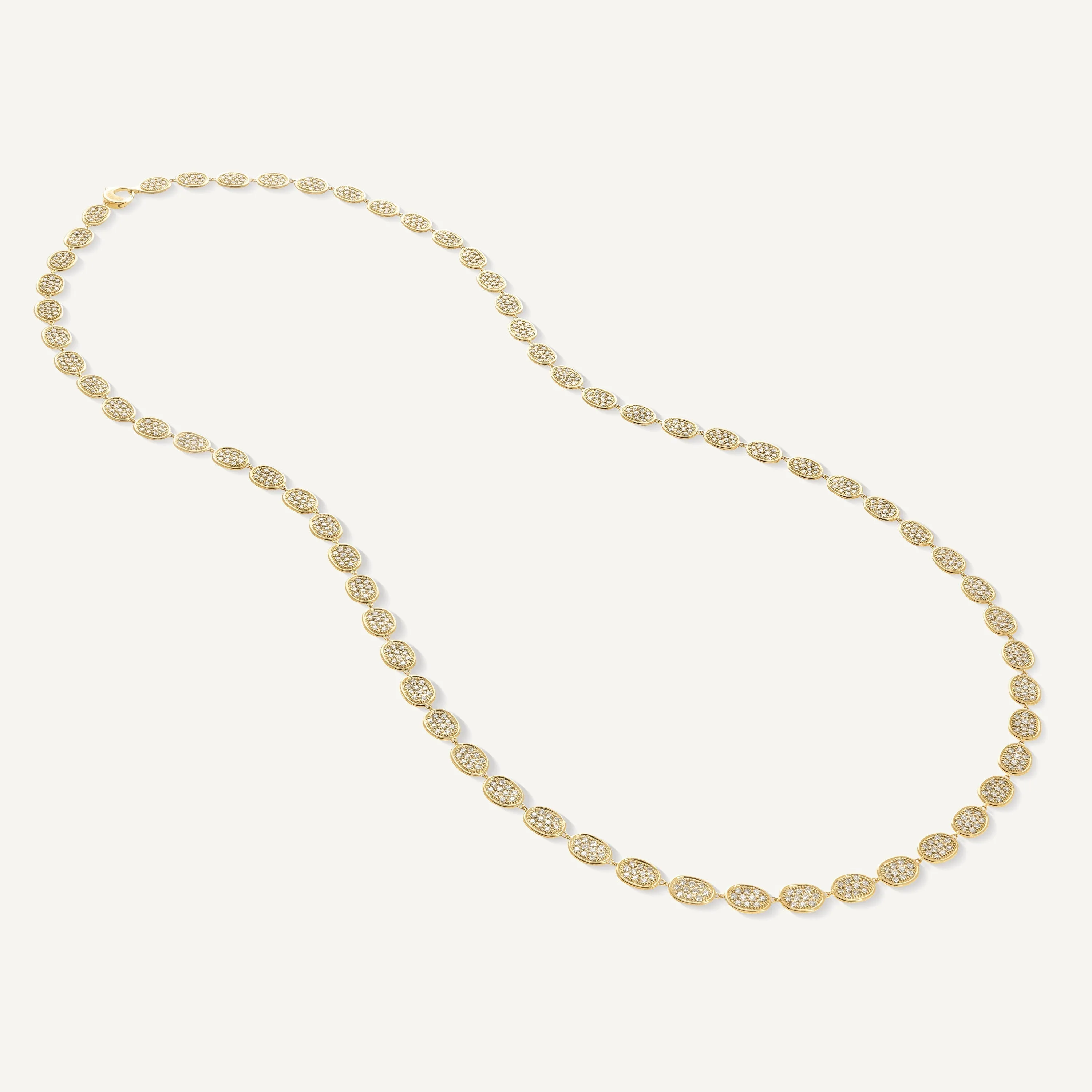 18K Yellow Gold Long Pavé Diamond Necklace