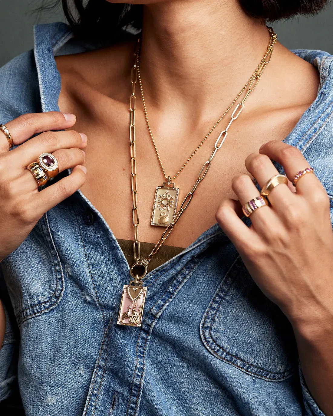 18KY Gli Amanti Piccola Tarot Pendant