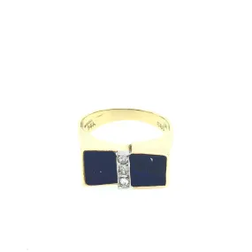 1970s 14ct Gold Lapis Lazuli & Diamond Dress Ring
