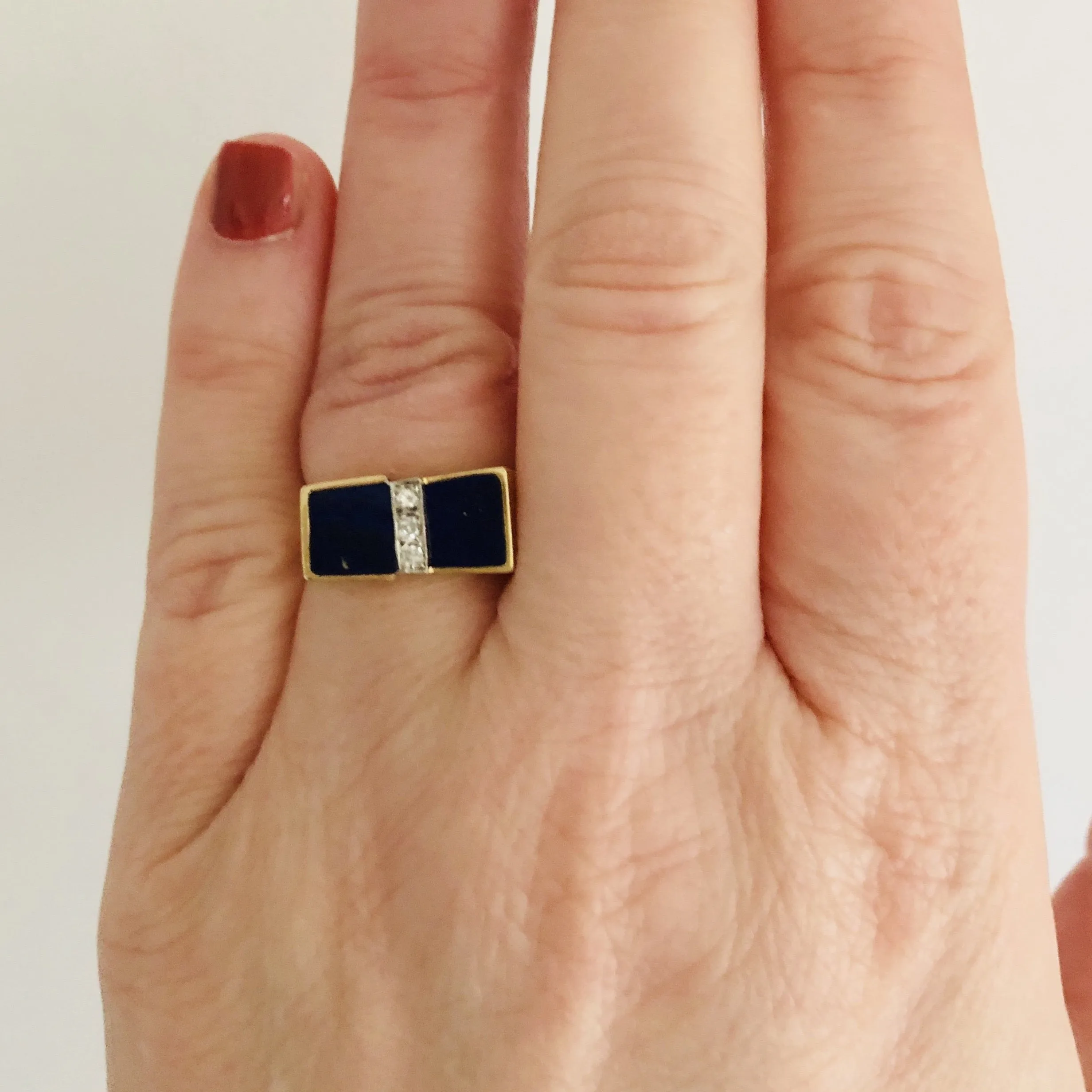 1970s 14ct Gold Lapis Lazuli & Diamond Dress Ring