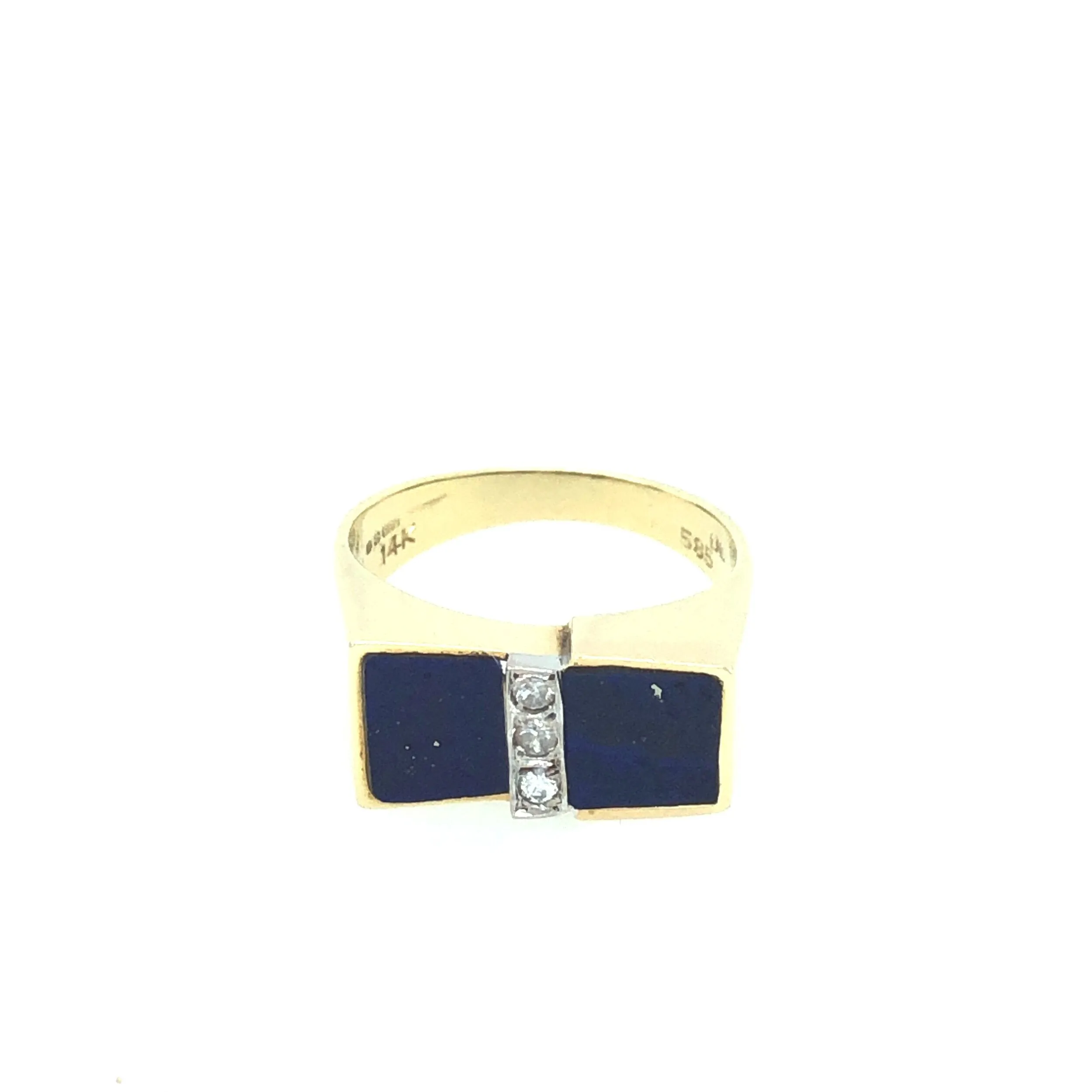 1970s 14ct Gold Lapis Lazuli & Diamond Dress Ring