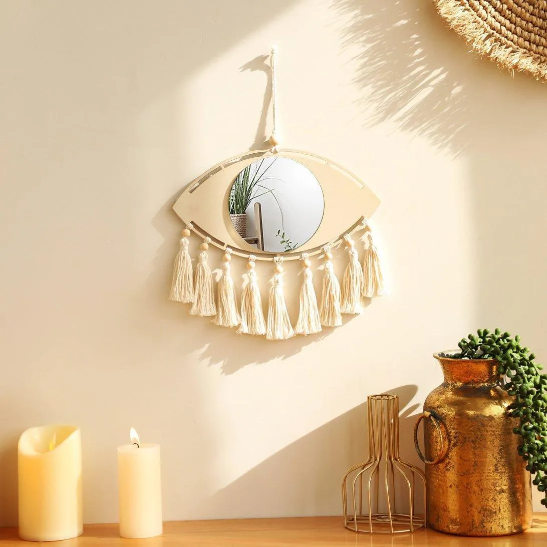 2 Pcs Set Rustic Wood Evil Eye Mirrors