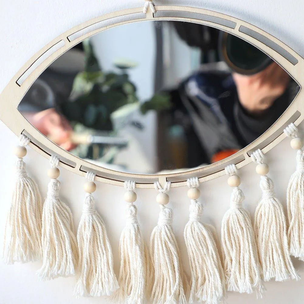 2 Pcs Set Rustic Wood Evil Eye Mirrors
