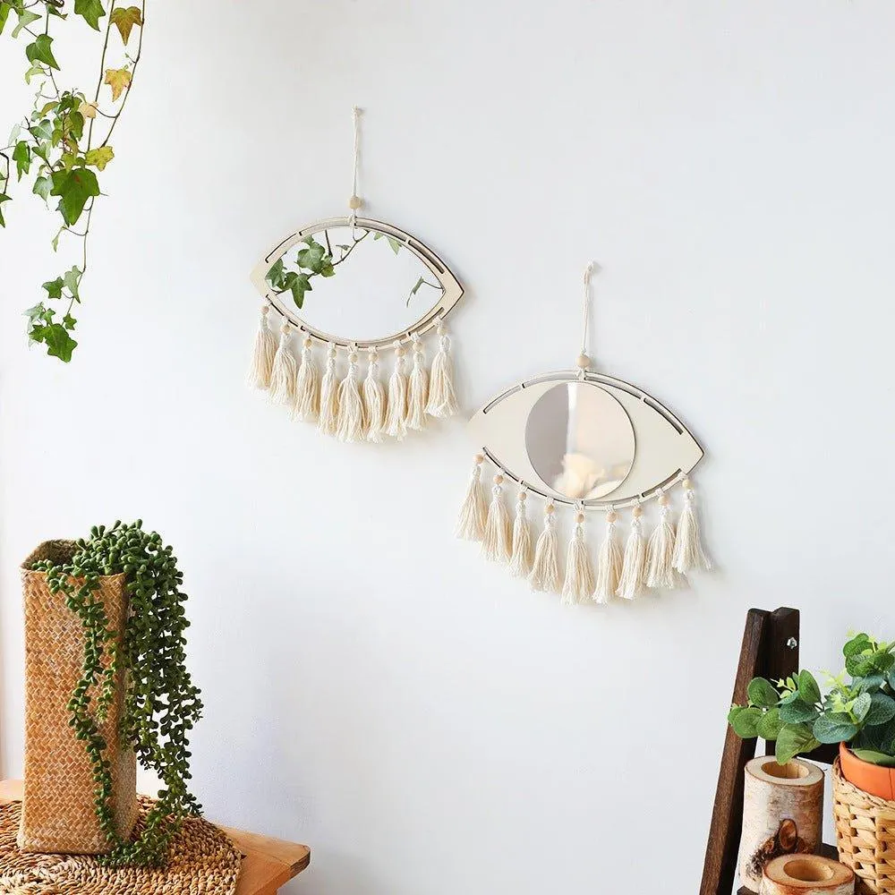 2 Pcs Set Rustic Wood Evil Eye Mirrors