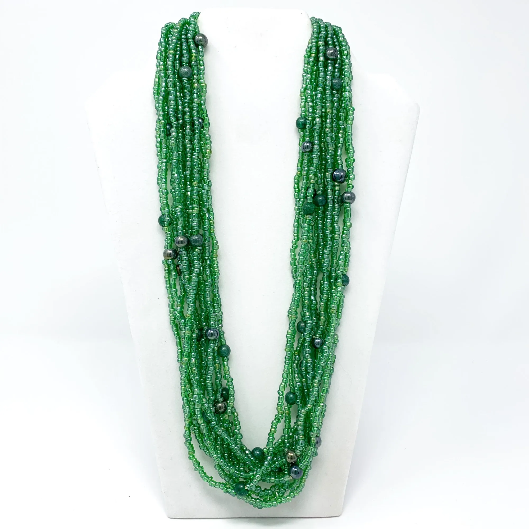27" Green Glass Bead Necklace (Dozen)