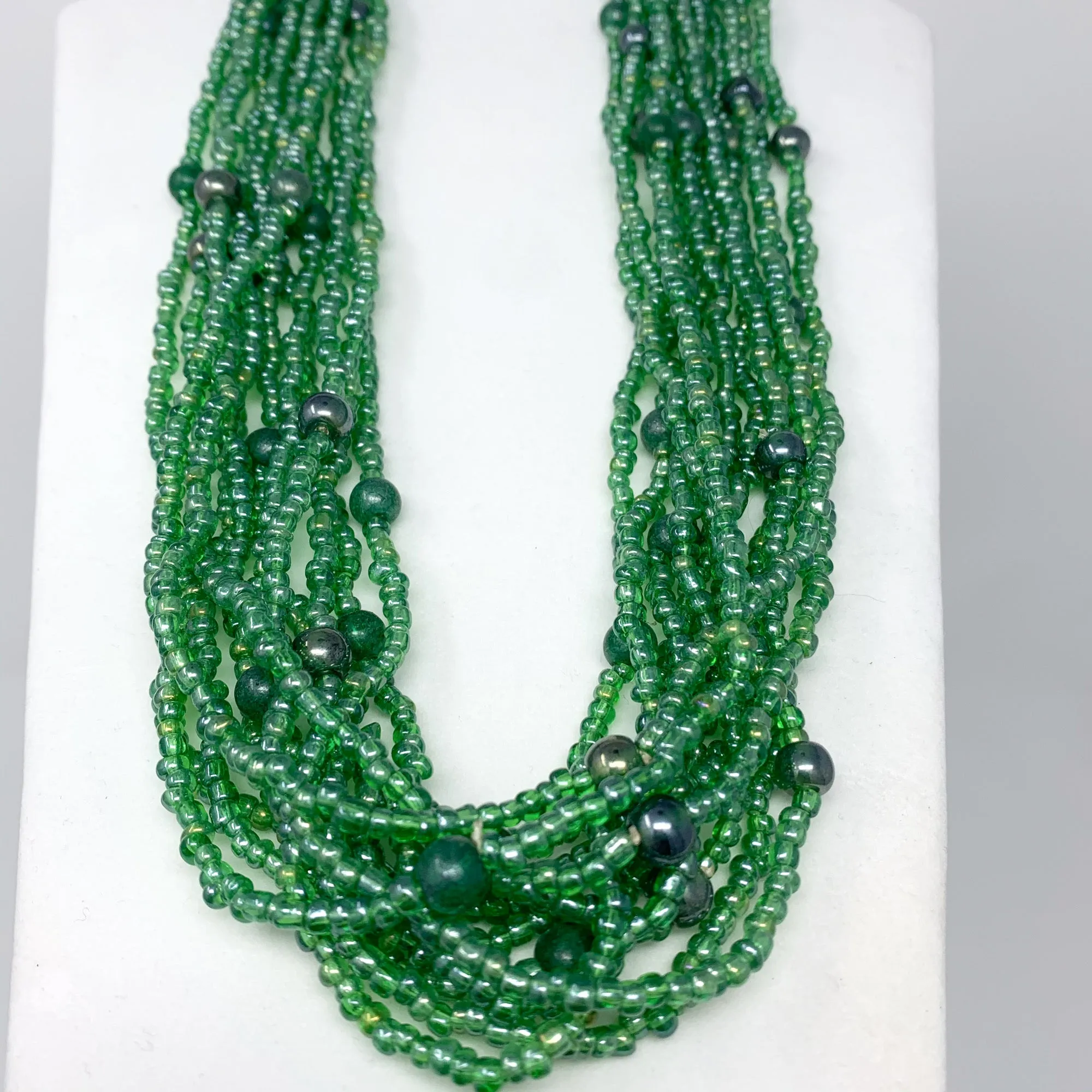 27" Green Glass Bead Necklace (Dozen)
