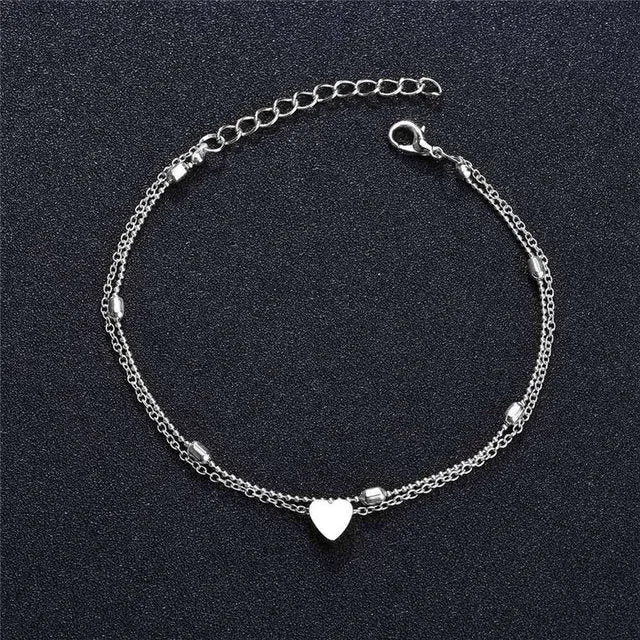 2PCS Retro Pearl Heart Infinity Ankle Anklet Bracelet Set