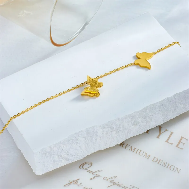 316L Stainless Steel Gold Color Butterfly Charm Anklets For Women