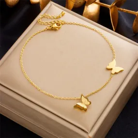 316L Stainless Steel Gold Color Butterfly Charm Anklets For Women