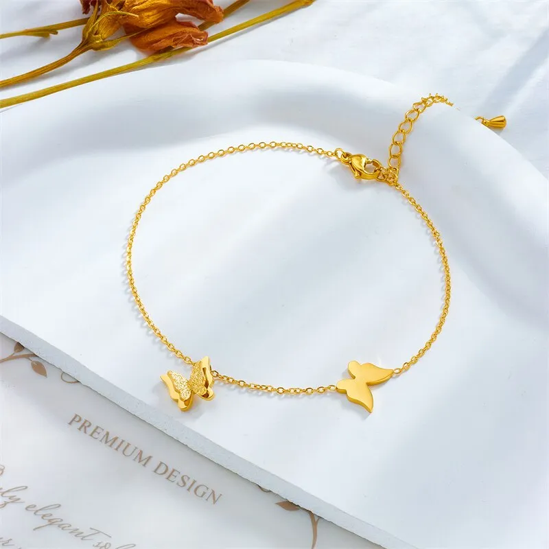 316L Stainless Steel Gold Color Butterfly Charm Anklets For Women