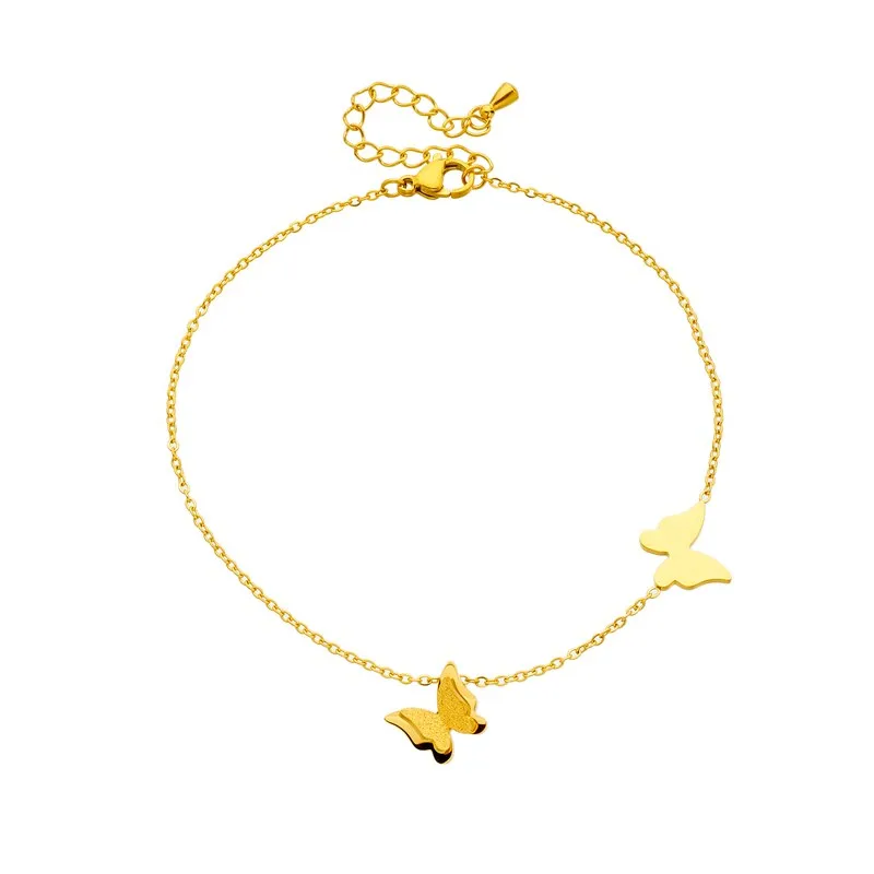 316L Stainless Steel Gold Color Butterfly Charm Anklets For Women
