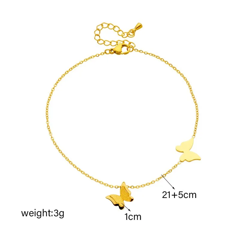 316L Stainless Steel Gold Color Butterfly Charm Anklets For Women