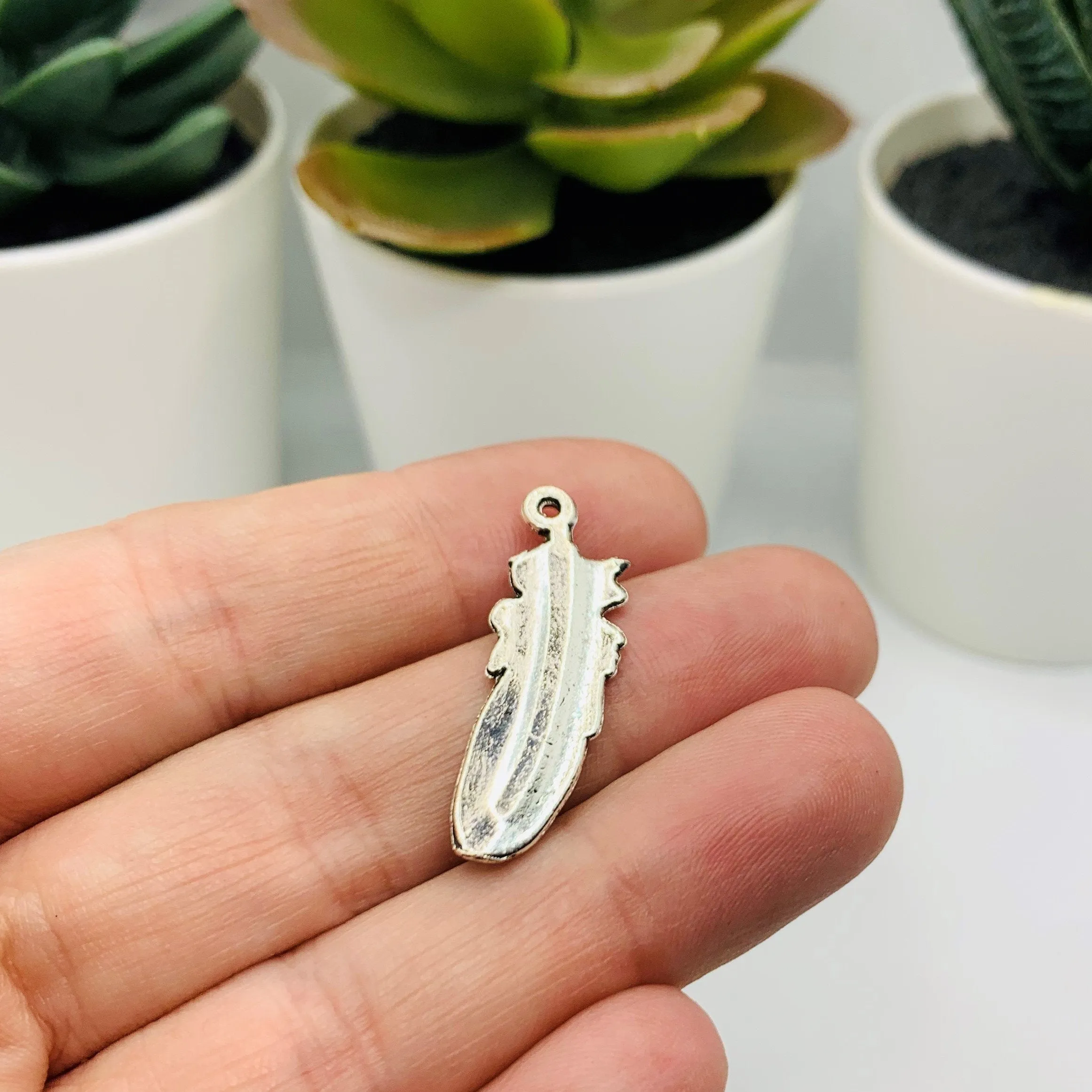 4, 20 or 50 Pieces: Antiqued Silver Feather Charms
