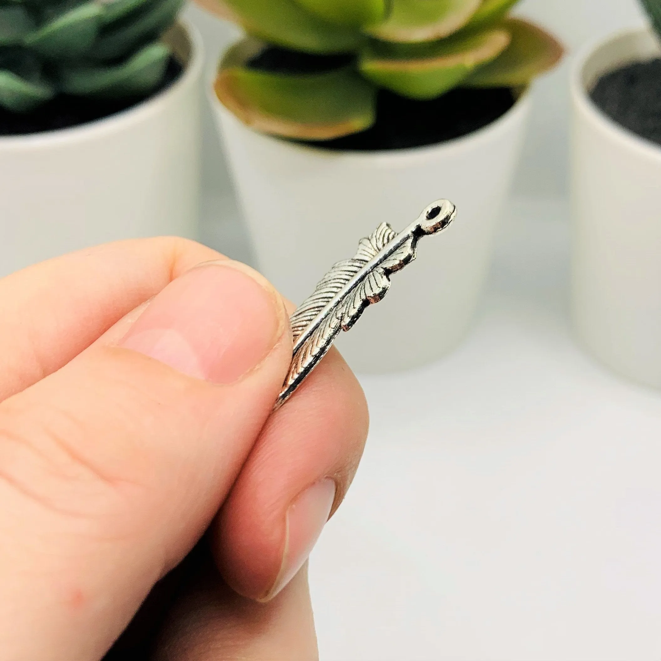 4, 20 or 50 Pieces: Antiqued Silver Feather Charms