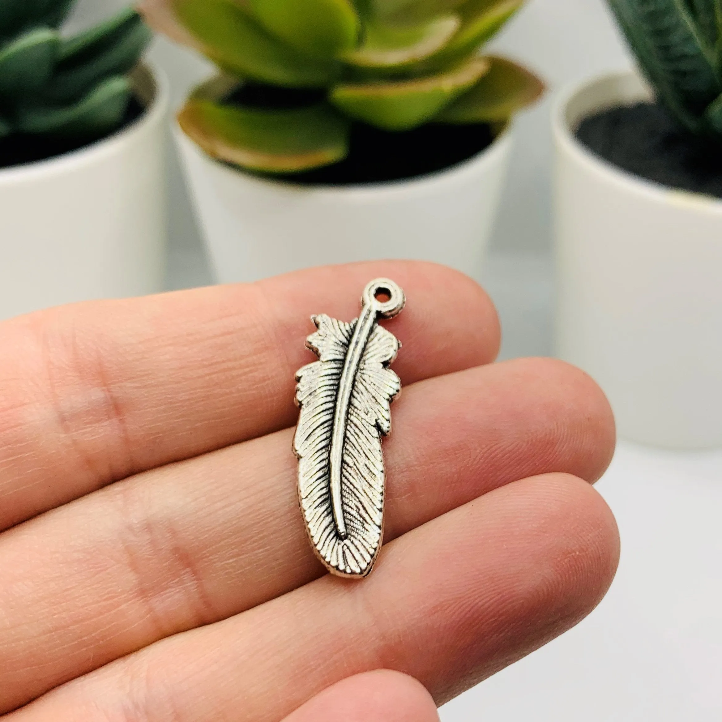 4, 20 or 50 Pieces: Antiqued Silver Feather Charms
