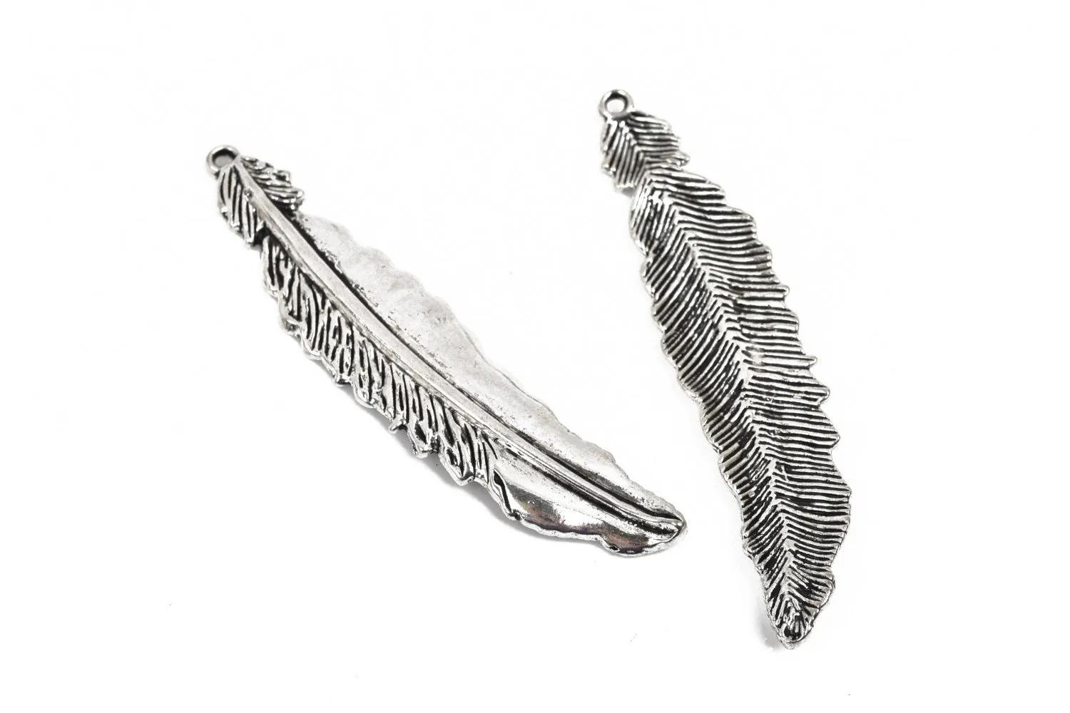 5 Silver FEATHER Charms, Silver oxidized charms, 77x16mm, 3" long chs2850